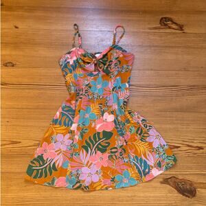 City Vibe orange floral peekaboo front adjustable skater fit flare dress SIZE M